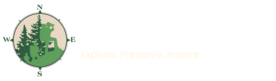 A logo for "Green Wayfarer" featuring a circular compass design with silhouettes of hikers exploring a forested mountain landscape. The compass directions (N, E, S, W) are marked in green. The hikers are depicted in different poses, with one using binoculars. The background has a soft beige tone, contrasting with the green elements. Below the emblem, the brand name "Green Wayfarer" is written in bold, dark font, followed by the tagline "explore. Preserve. Inspire." in a subtle blue shade.